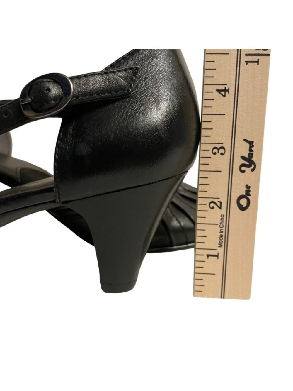 Strictly Comfort Black Mary Jane Leather Heels Ankle Strap Size 8.5 Left 9 Right - Picture 11 of 15
